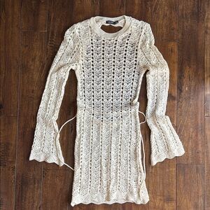 Cream Knit Long Sleeve Dress
